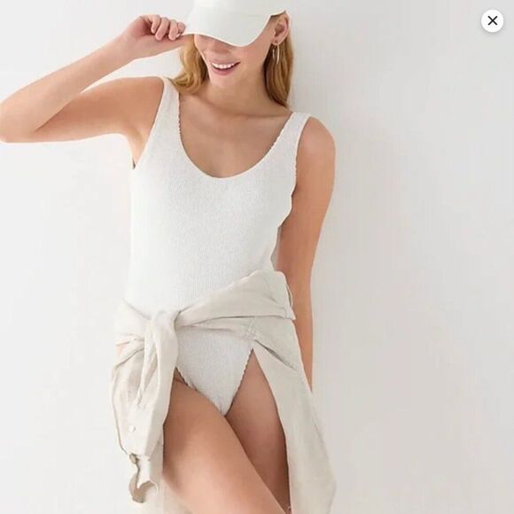 J Crew Scrunchie Classic Scoopneck One Piece Swimsuit size 4 NEW White - Picture 12 of 12
